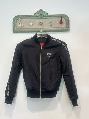 Guess 90s style cropped Black Logo Track Bomber Jacket women’s XS full zip up